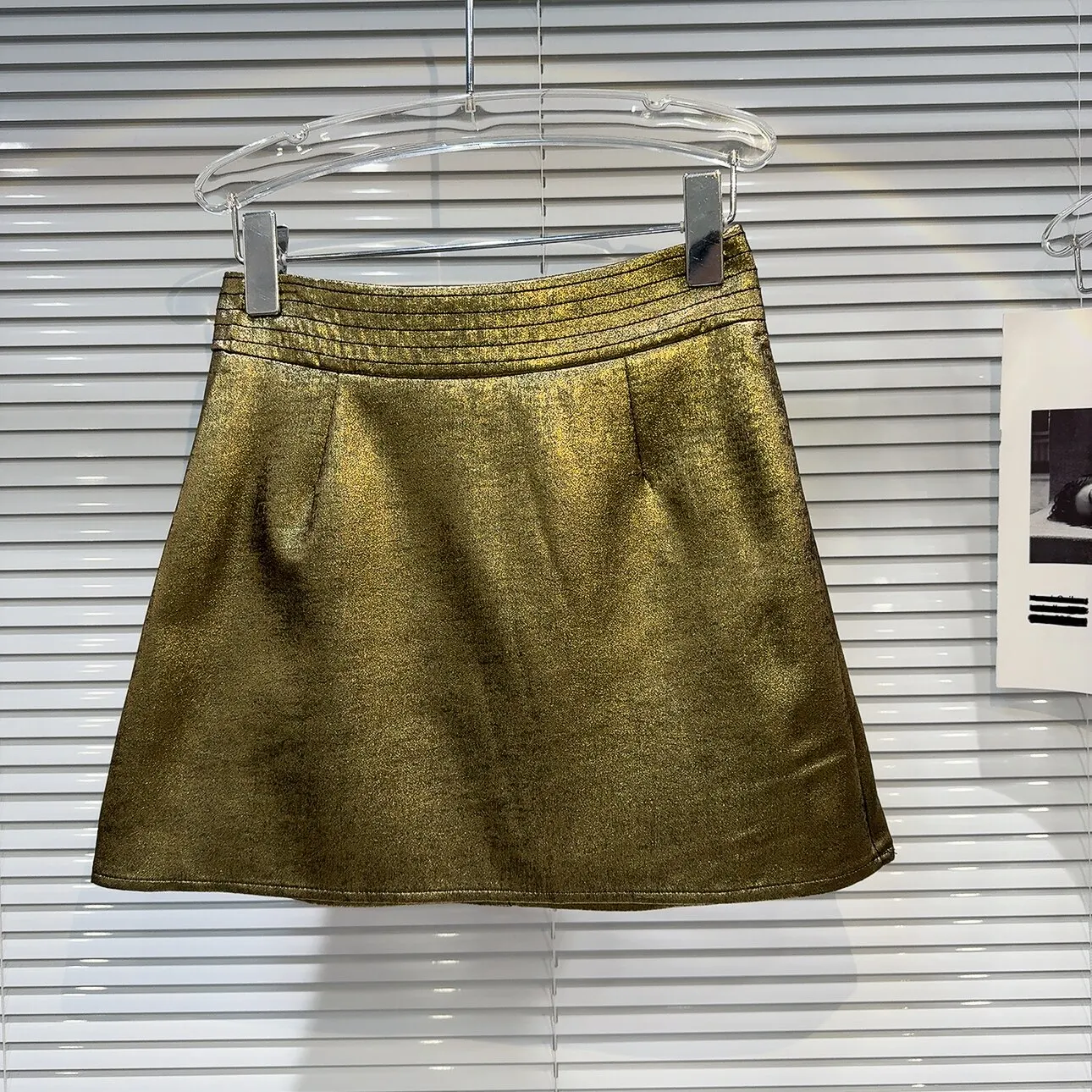 Gold Foil Coated Zipper Short A-Line Skirt Dark Lady Autumn New Style Women's mid Waist Standard Fit H-Shape Daily Wear