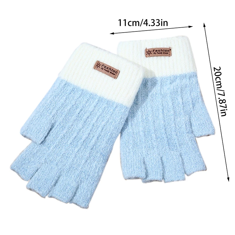 Guantes cálidos de invierno sin dedos, guantes tejidos de medio dedo, guantes gruesos de punto cálidos para oficina, guantes elásticos para conducir, 1 par