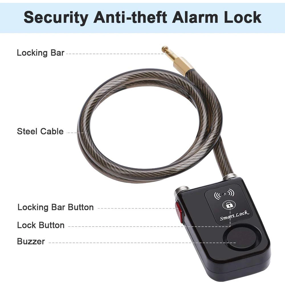 Wsdcam Smart Bike Lock/Bicycle Lock Bluetooth APP Controlled Unlock Bike Alarm Lock 110db Motorcycle Lock Anti Theft Alarm Lock