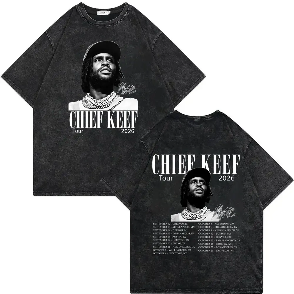 Vintage Washed Rapper Chief Keef Tour 2026 Graphic T Shirts Men Women Hip Hop Vintage T-shirt Fashion Casual Oversized T-shirts
