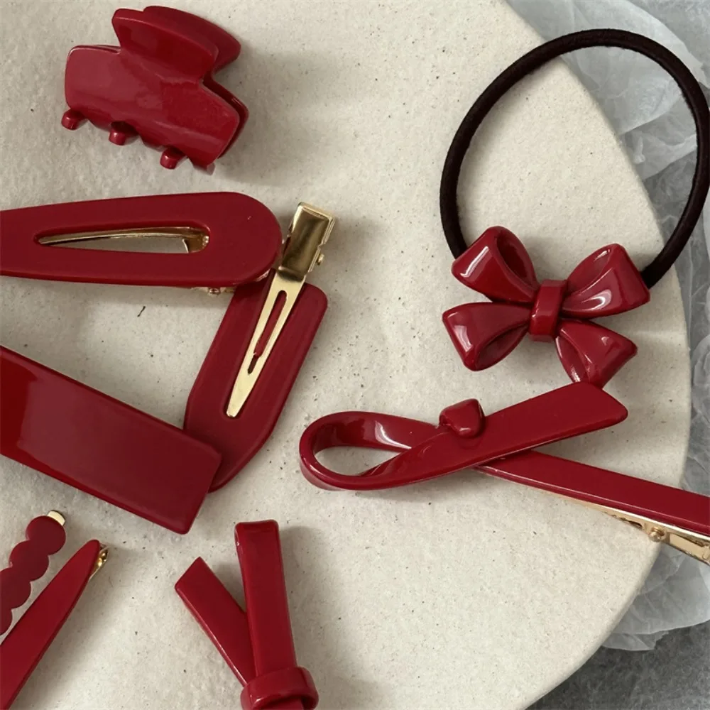 French Retro Style Hair Clip Fashion Red Fresh Barrettes Sweet Broken Hair Clip Gift for Girl