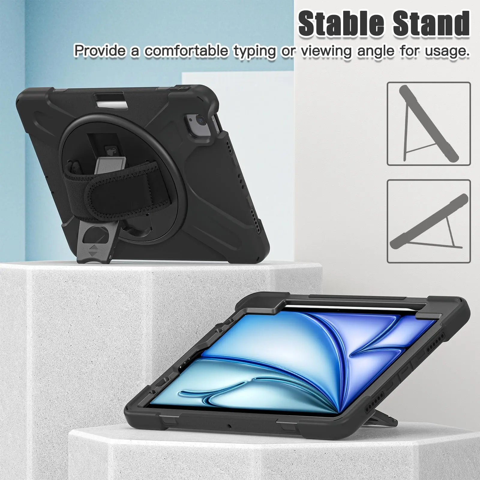 Imagem -03 - Robusto para Ipad Air Anti-queda com Suporte Giratório Hand Strap Cover 6ª Geração 10.9 2023 ° ° 11 2024 ° Case