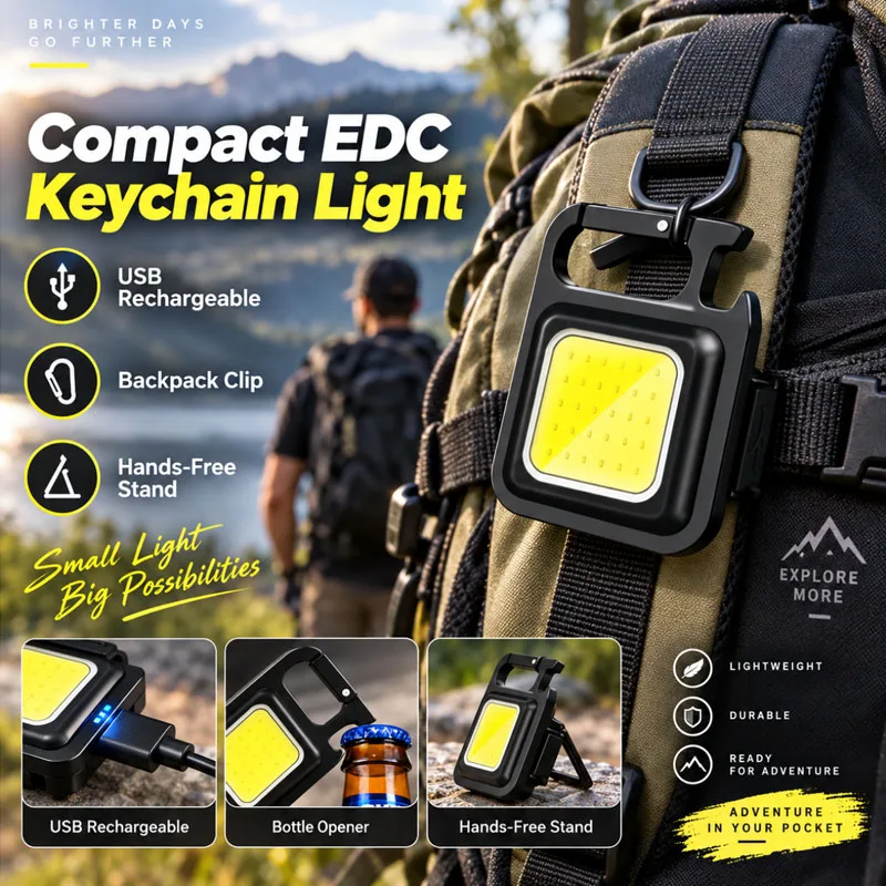Super Bright Mini COB Keychain Portable Light Flashlight Charging Lamp Camping Lights with Magnet 3 Lighting Modes Forwork Light
