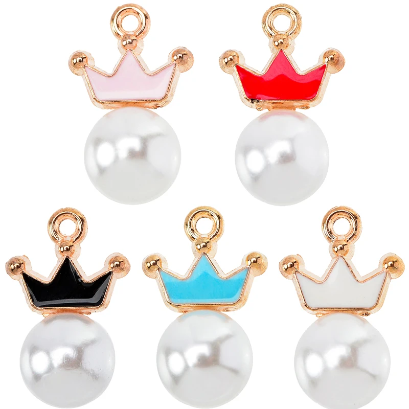 20Pcs Small Crown Gold Tone Imitation Pearl Pendant Alloy Metal Enamel Earring Necklace Charm DIY Jewelry Making Craft Supplies