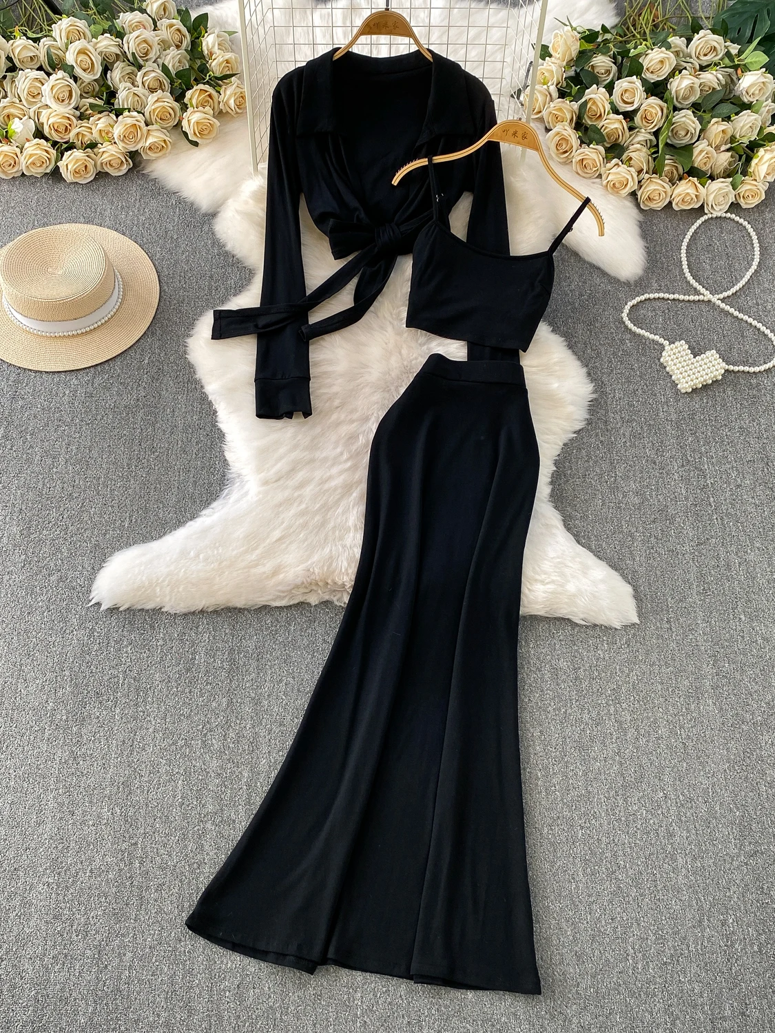 التخسيس المرأة ort Svel Jaet مربوط + حزام أعلى + ارتفاع الخصر Fi الذيل تنورة Faion مجموعة الخريف #3