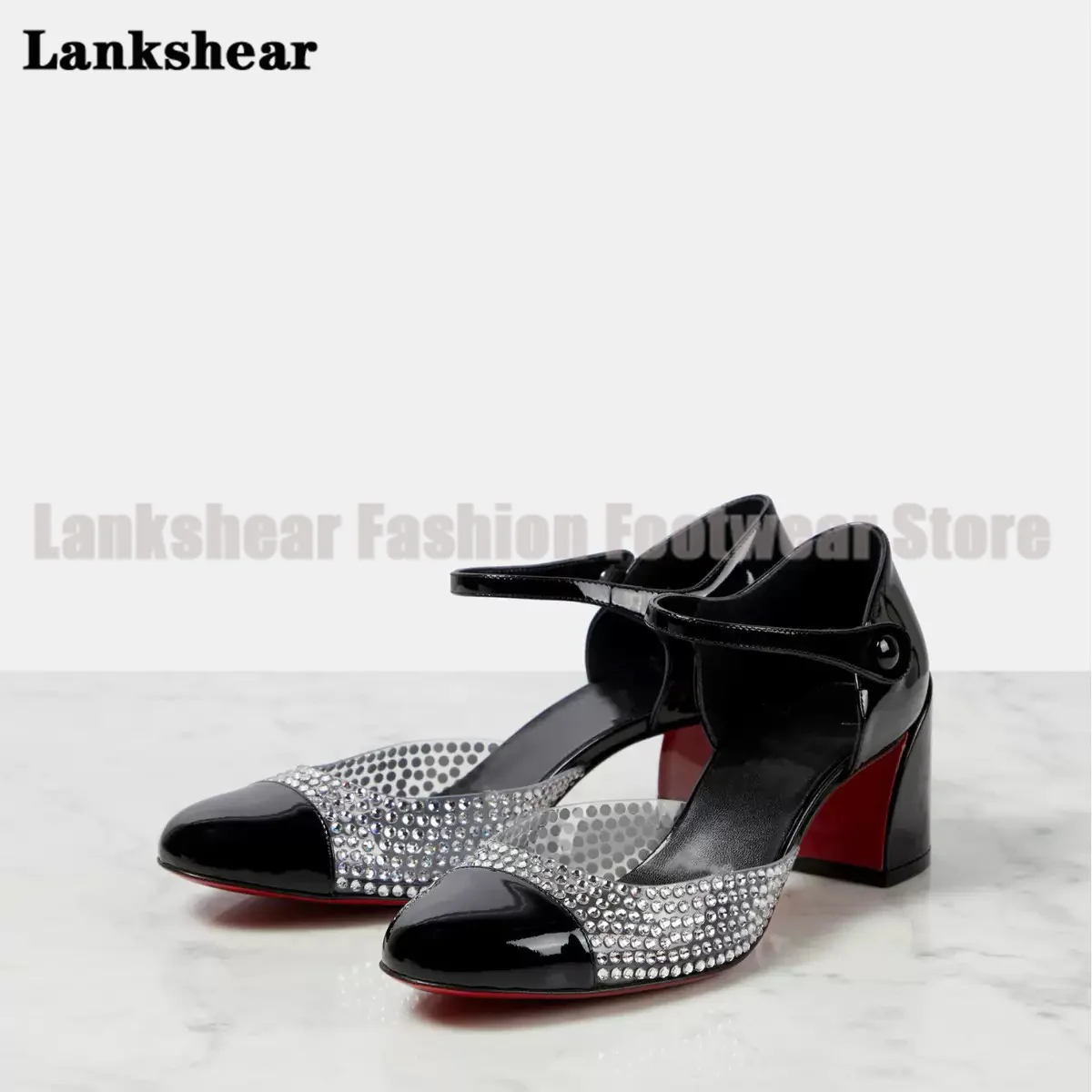 

Diamond Decor Mary Jane Women's Shoes Shallow Mouth Chunky Heel Sandals Women Shoes Summer Round Toe Sandalias De Mujer Verano