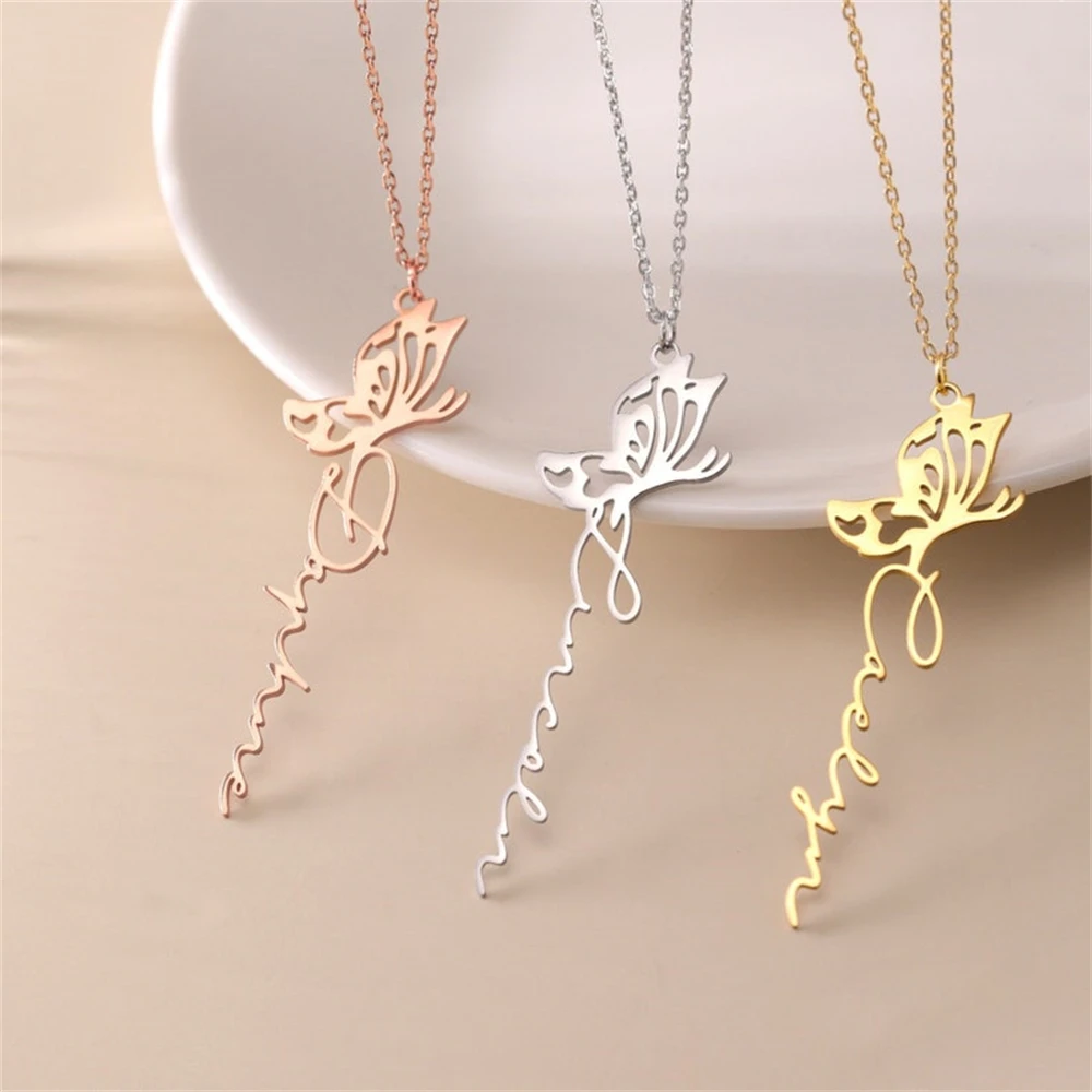 Vertical Butterfly Name Pendant Necklace Stainless Steel Custom Name Choker Personalized Bridesmaid Gift Women Collar Para Mujer