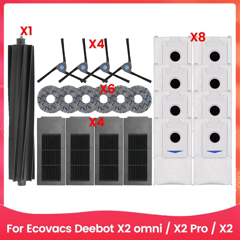 

A13R-For Ecovacs Deebot X2 Omni / X2 Pro / X2 Robot Vacuum Accessories Main Side Brush Hepa Filter Mop Cloth Dust Bag Parts
