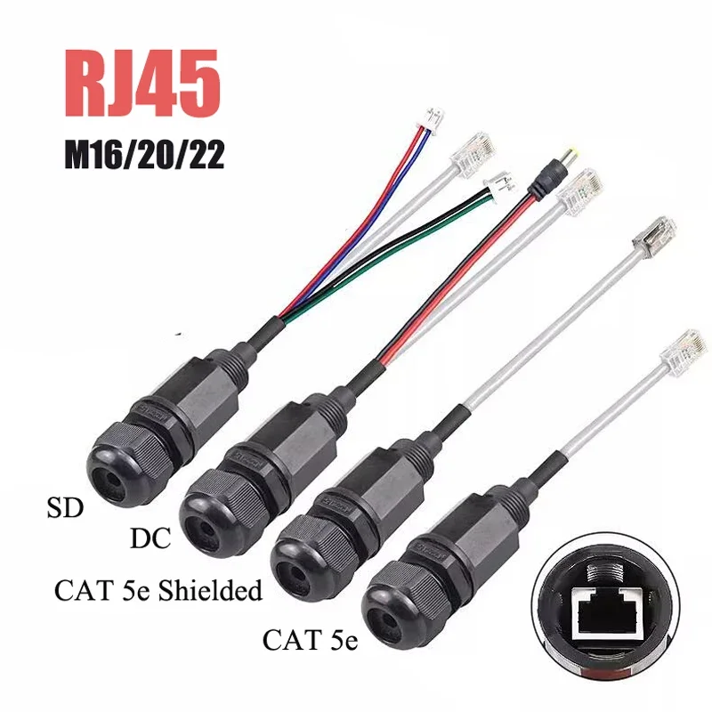 RJ45 Network Connector M16 M20 M22 with Shield Cat5e Gigabit Ethernet Cable rj45 Crystal Head Waterproof Outdoor AP Junction Box