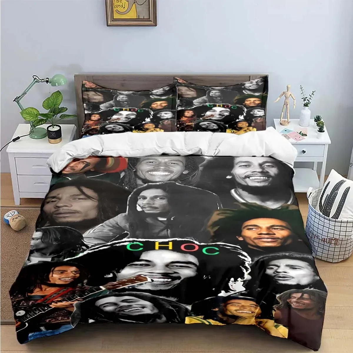Pop Singer R-Reggae Bob Marley Pattern Bedding Sets Bed Supplies Set Duvet Cover Comforter Set Bedding Set Luxury Birthday Gift