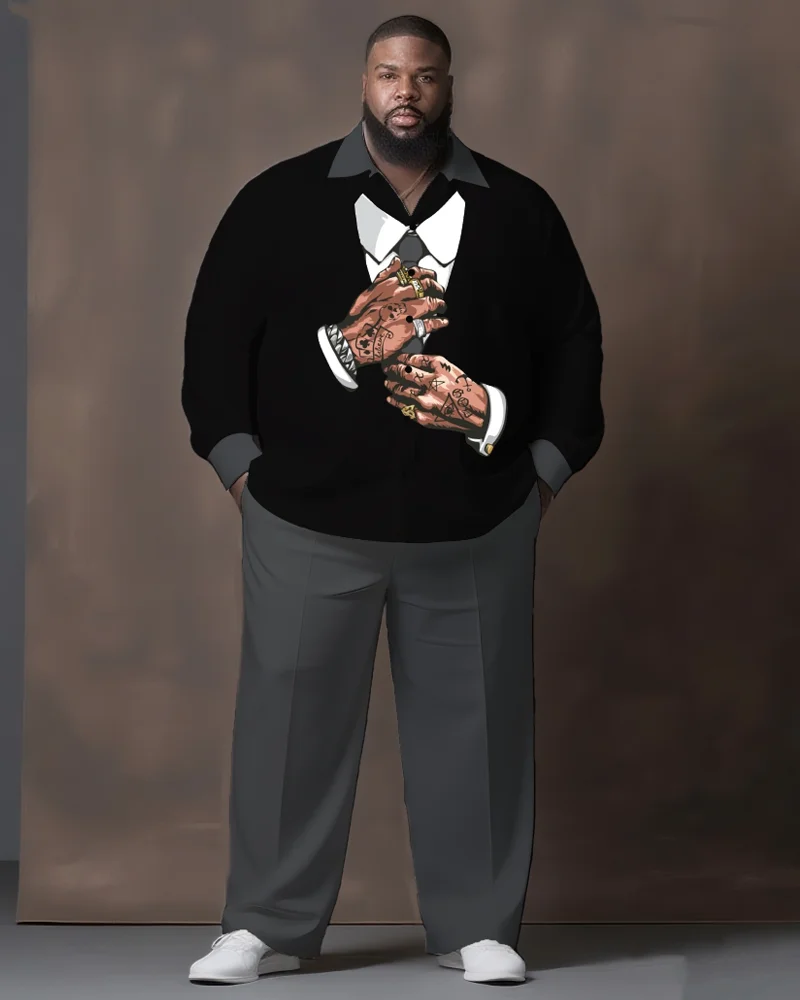 

S-9XL Мужская рубашка больших размеров с забавным принтом и брюками, комплект из 2 шт.