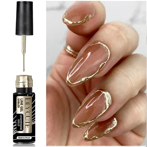 Imagen 2 del producto LILYCUTE 5ml plata Super brillante delineador metálico Gel esmalte de uñas cromo oro efecto espejo pintura dibujo línea Gel arte de uñas DIY