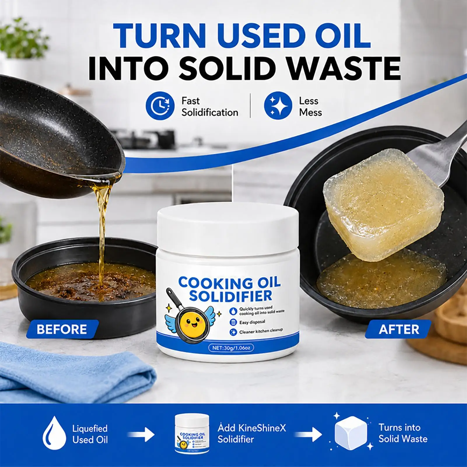 30ml Oil Solidifier For Disposal Deep Fryer Waste Oil Hardener Powder Kitchen Clean Eco Friendly Cooking Grease Solidifier