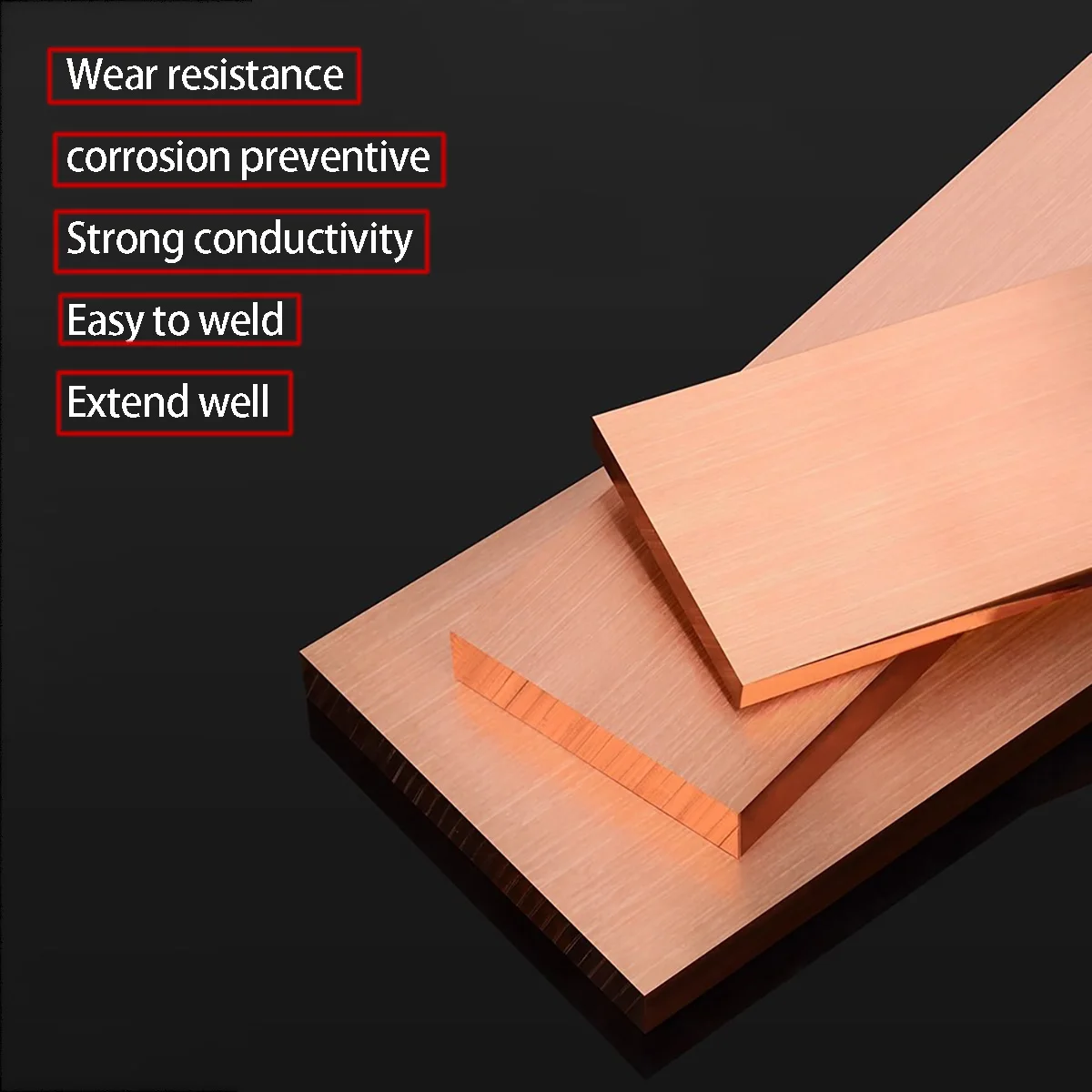 1PCS  T2 Copper Bar Flat Strip - Conductive Grounding Busbar Busbar Tin-Plated Red Copper Bar Copper Sheet Copper Plate - Image 3