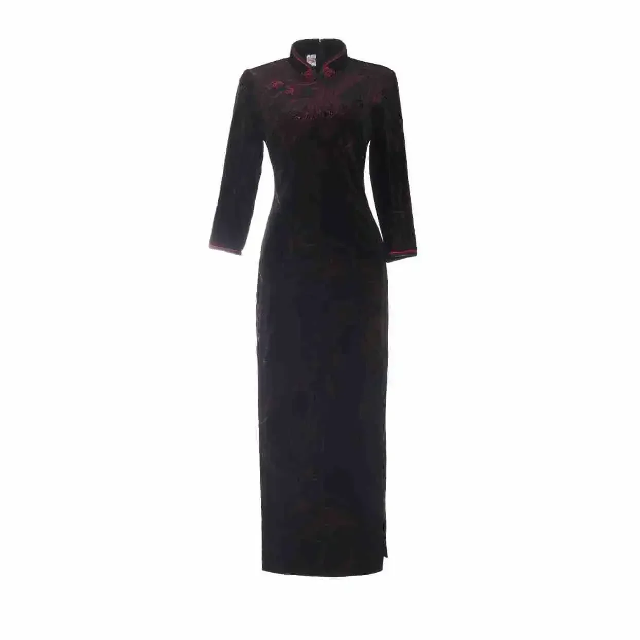 

2 Colors Women Autumn Winter Improved Cheongsam Long Vintage Wedding Dress Chinese Style Velvet Dresses Plus Size Qipao