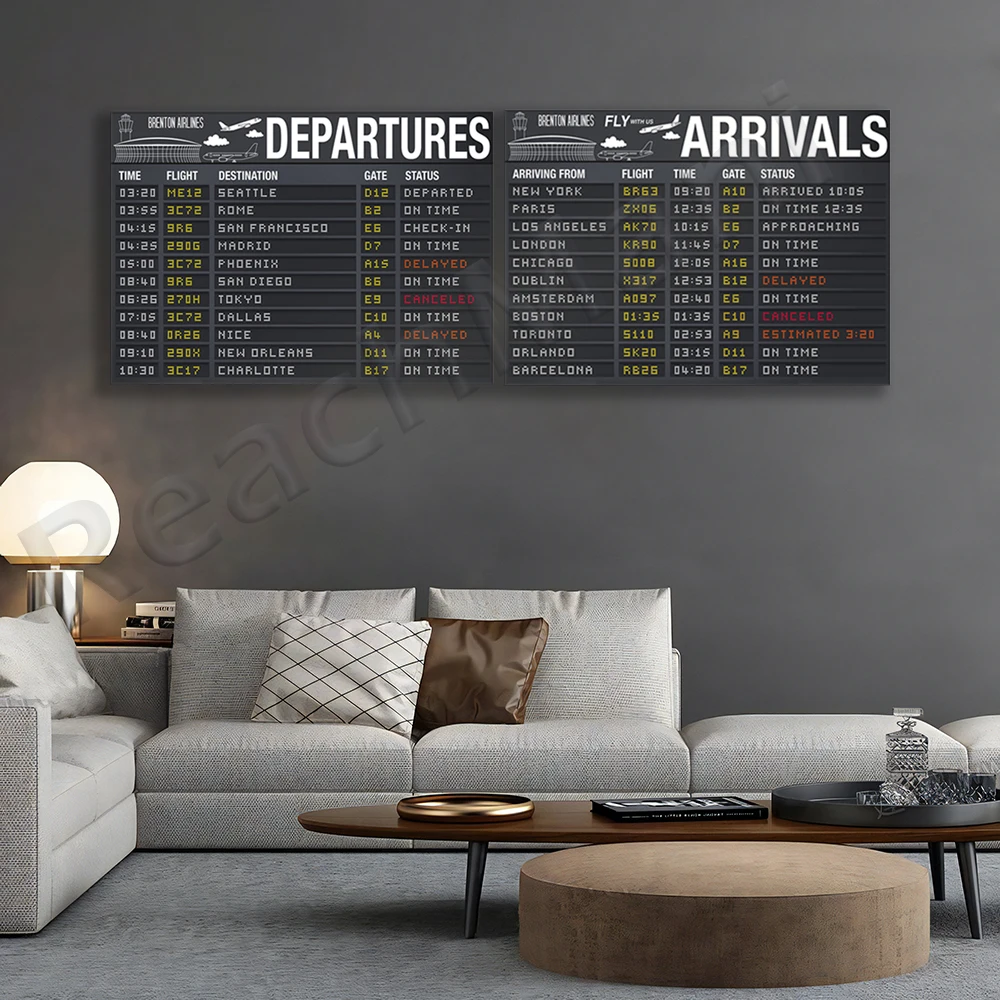 Airplane party poster, arrival and departure two signs set, airport terminal signs, use for self edit. aviator decoration