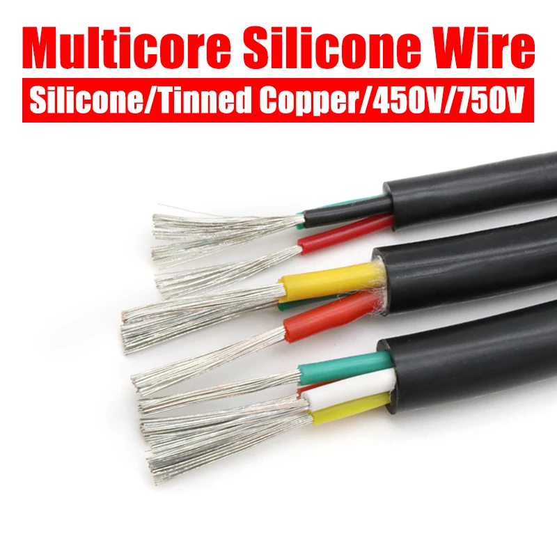 Black Multi-core Silicone Sheath Wire Square 0.3mm ~ 6mm Tinned Copper soft Silicone cable 2 3 4 6 Cores Electrico Sheath Line