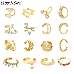 Pendientes de oro de 18K de primera calidad para mujer, aretes con Clip, cartílago sin perforar, joyería de boda, regalo