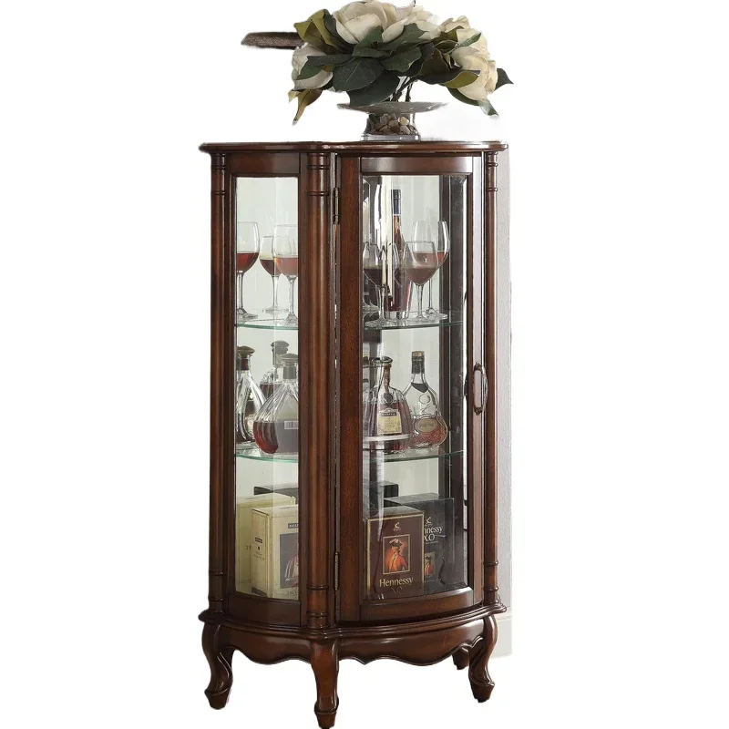 

~European single-door wine cabinet, all solid wood living room glass decorative cabinet, wine rack against the wall