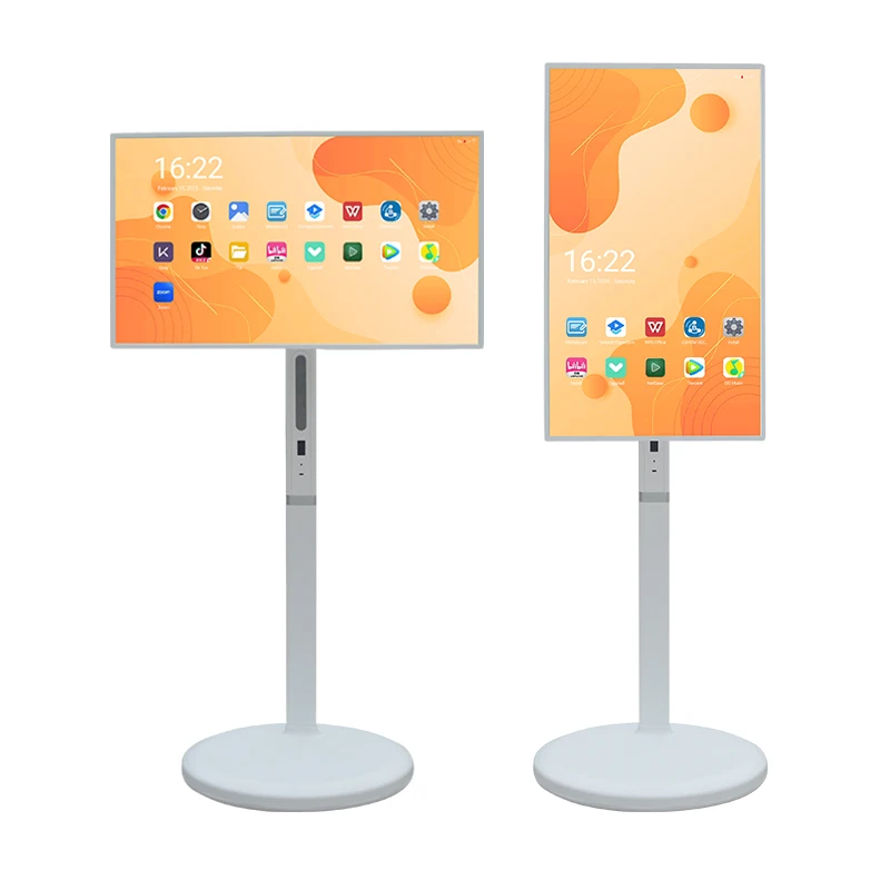 23.8 Inch Portable Rotating Wireless 4+64GB Interactive Display Touch Screen Moving Floor Standing Smart TV s