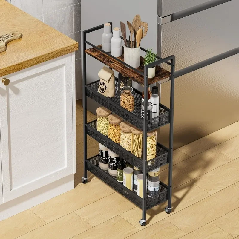 

Ultra-thin Storage Cart, Kitchen Rolling Utility Cart, Metal Organization and Storage for Kitchen, Bathroom, Laundry Room