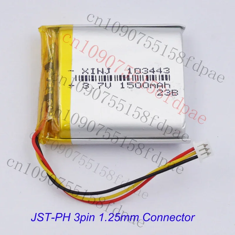 

OK 3,7 В, 1500 мАч, 5,55 Втч, перезаряжаемая полимерная литиевая батарея 103443 JST, 3-контактная вилка 1,25 мм