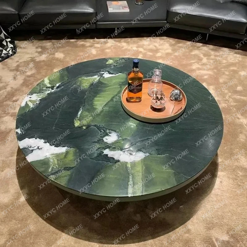 

minimalist round natural marble coffee table large apartment living room home light luxury