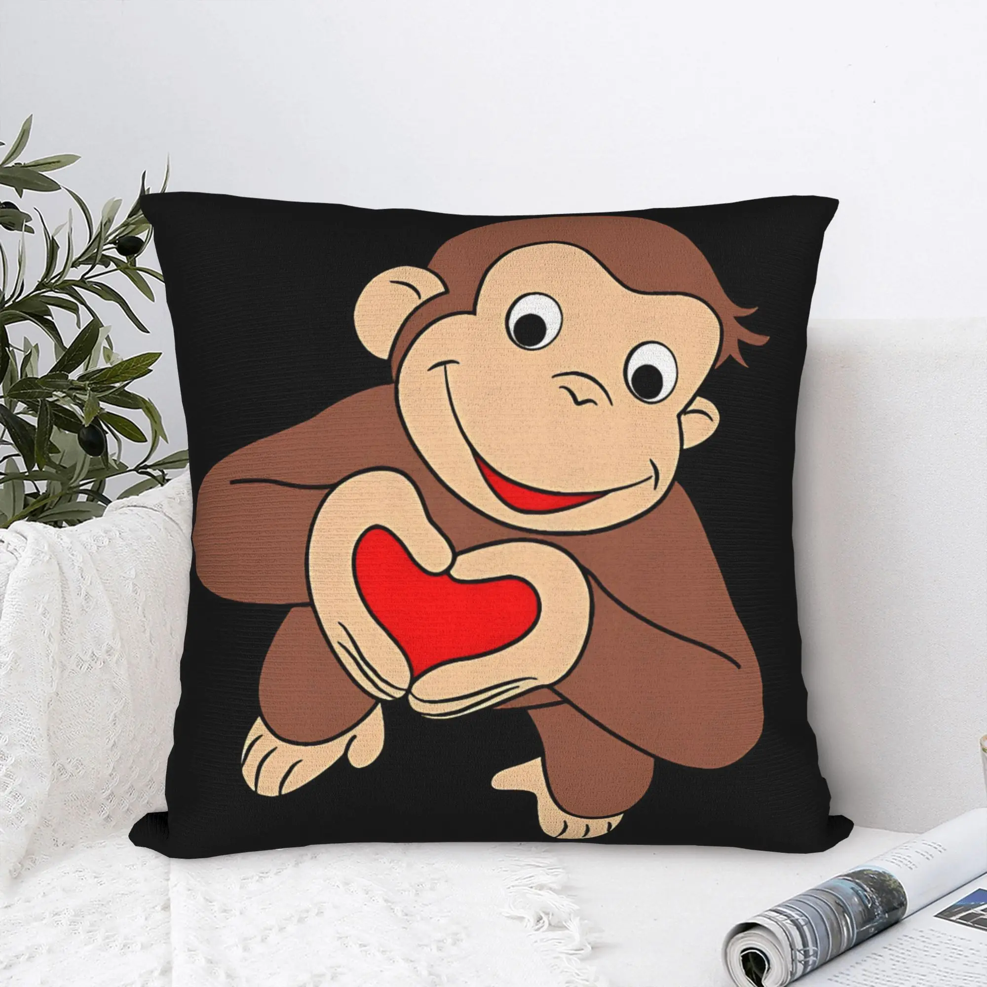 Pillow Case Curious George Is All Heart Design  Pillow Cover For Living Room Chair Novelty Pillowcases