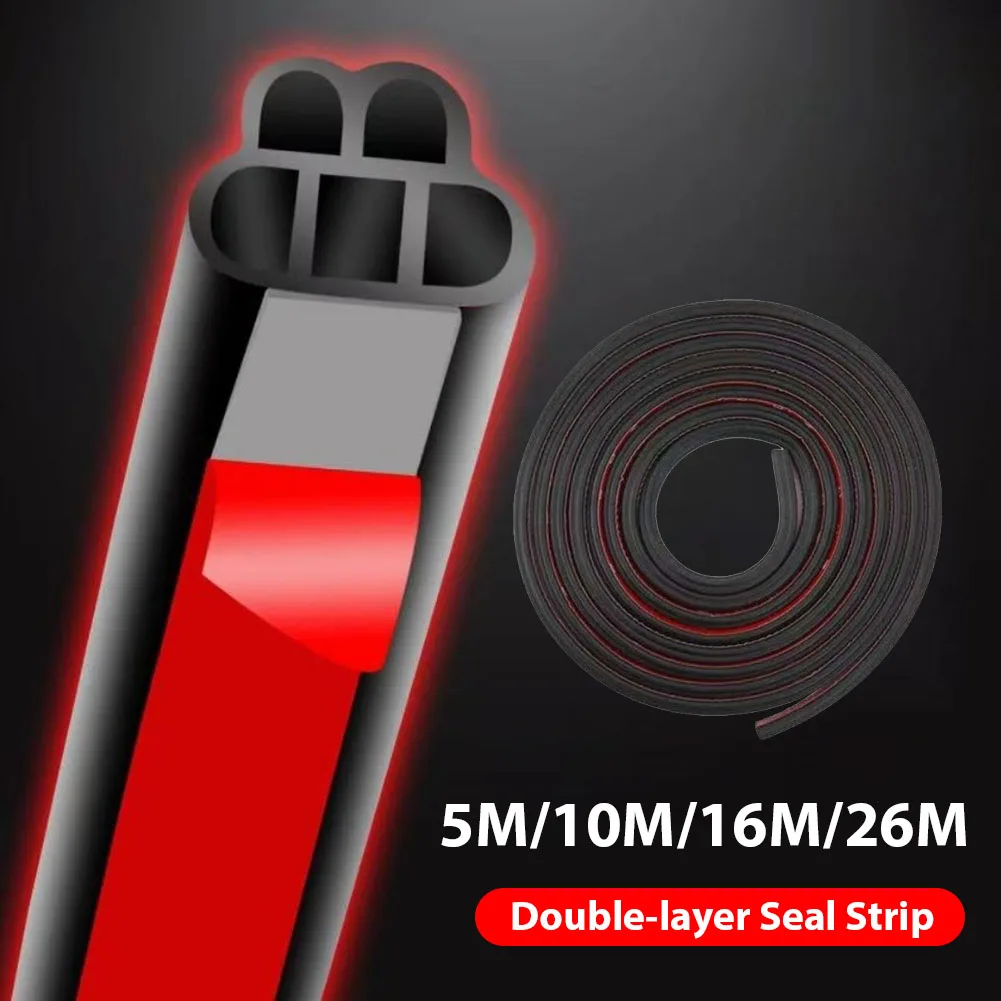 5m/10m/16m/26m Car Door Seal Strip Double Layer L-shaped Rubber Seal Strip Sound Insulation for Car Trunk SUV Door Hood Trunk