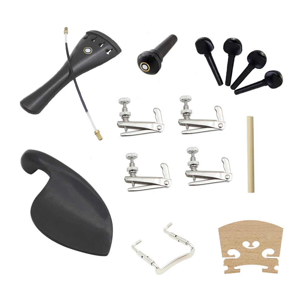 

15pcs 4/4 Violin Fiddle Parts Accessories: Tailpiece, Tail Gut, End Button, Chin Rest, Chin Rest Screw, Soundpost, Bridge, 4pcs