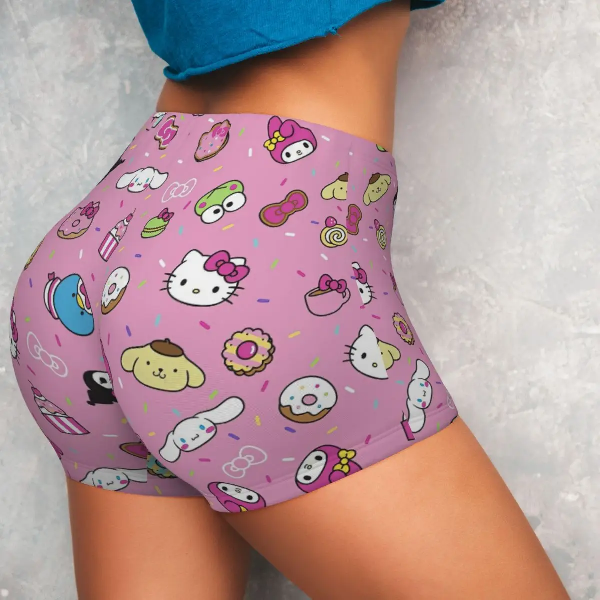 Hello Kitty Kuromi My Melody Yoga Tight Shorts Women's Cartoon Running Fitness Workout Gym Wear