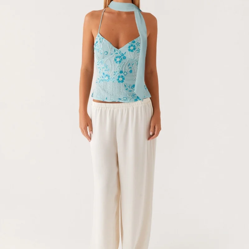 Y2k Sequin Cami Tops With Scarf Women V Neck Open Back Criss Cross Straps Beaded Tank Cute Pearl Embellished Beach Going Out Top