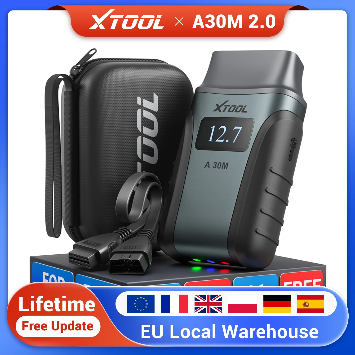 2026 XTOOL Anyscan+ A30M V2.0 BT OBD2 Scanner de diagnostic automobile avec 26+ fonctions de réinitialisation, lecteur de codes de diagnostic pour tous les systèmes, outil de diagnostic bidirectionnel sans fil pour Android iOS, mises à jour gratuites à vie