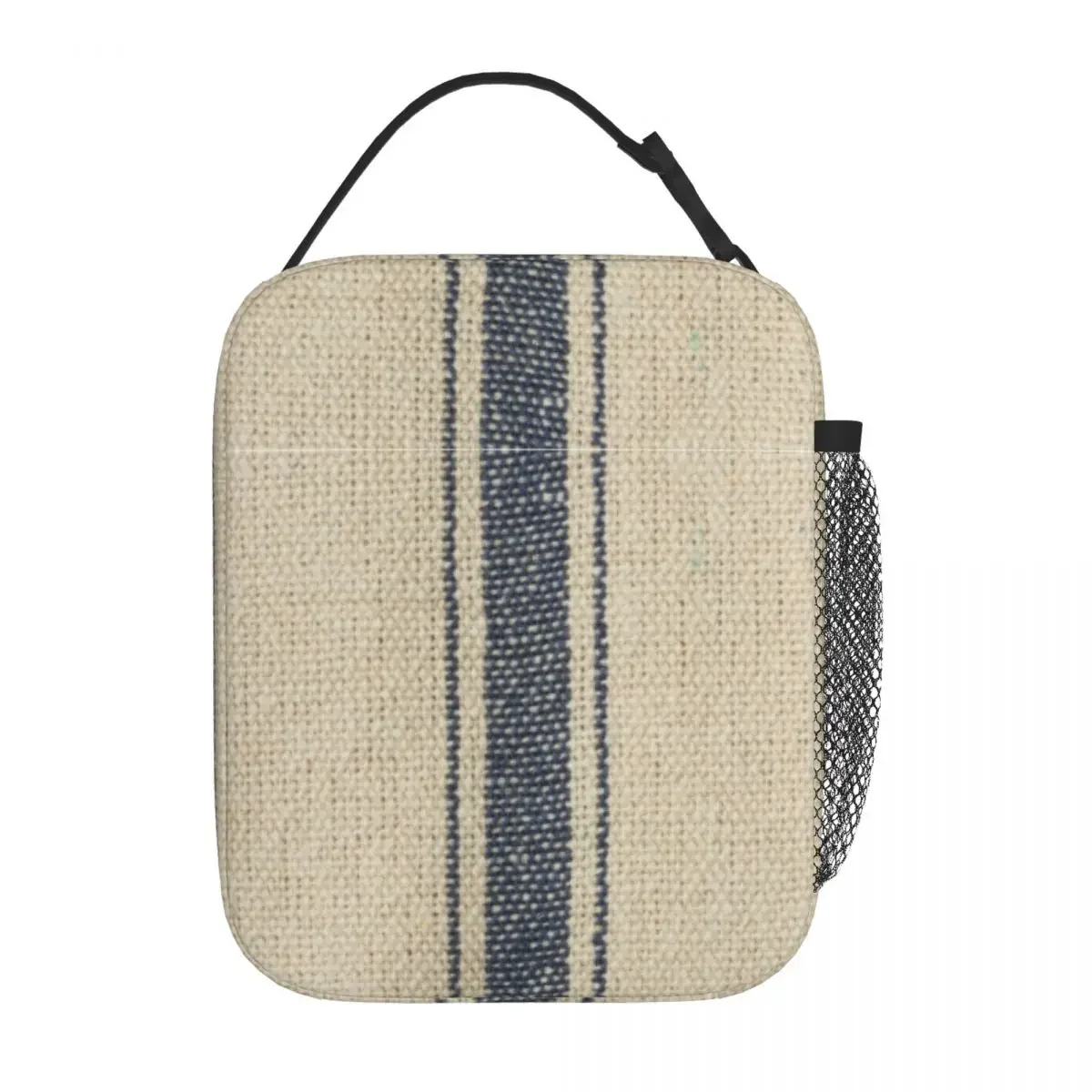 

Vintage Farmhouse Grain Sack Thermal Insulated Lunch Bags for School Boho Stripes Portable Bento Box Cooler Thermal Food Box