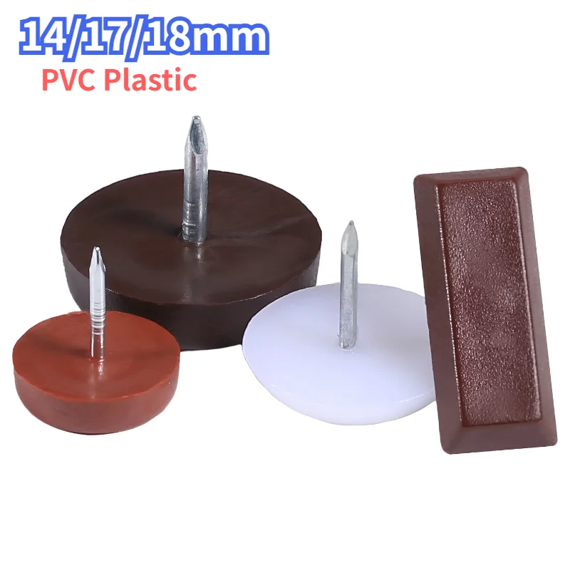 Furniture Feet Nails Stick-on Glide Skid Pad Screw-in 14/17/18mm Lat-Bottom Round Chair Table Leg Protector PVC Plastic