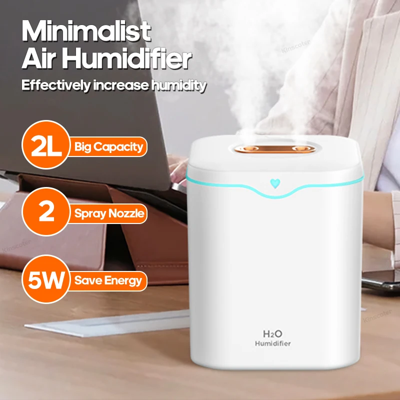 2000ml Large Capacity Double Spray Port Air Humidifier USB Silent Aromatherapy Diffuser Cool Mist Maker for Bedroom Home Office