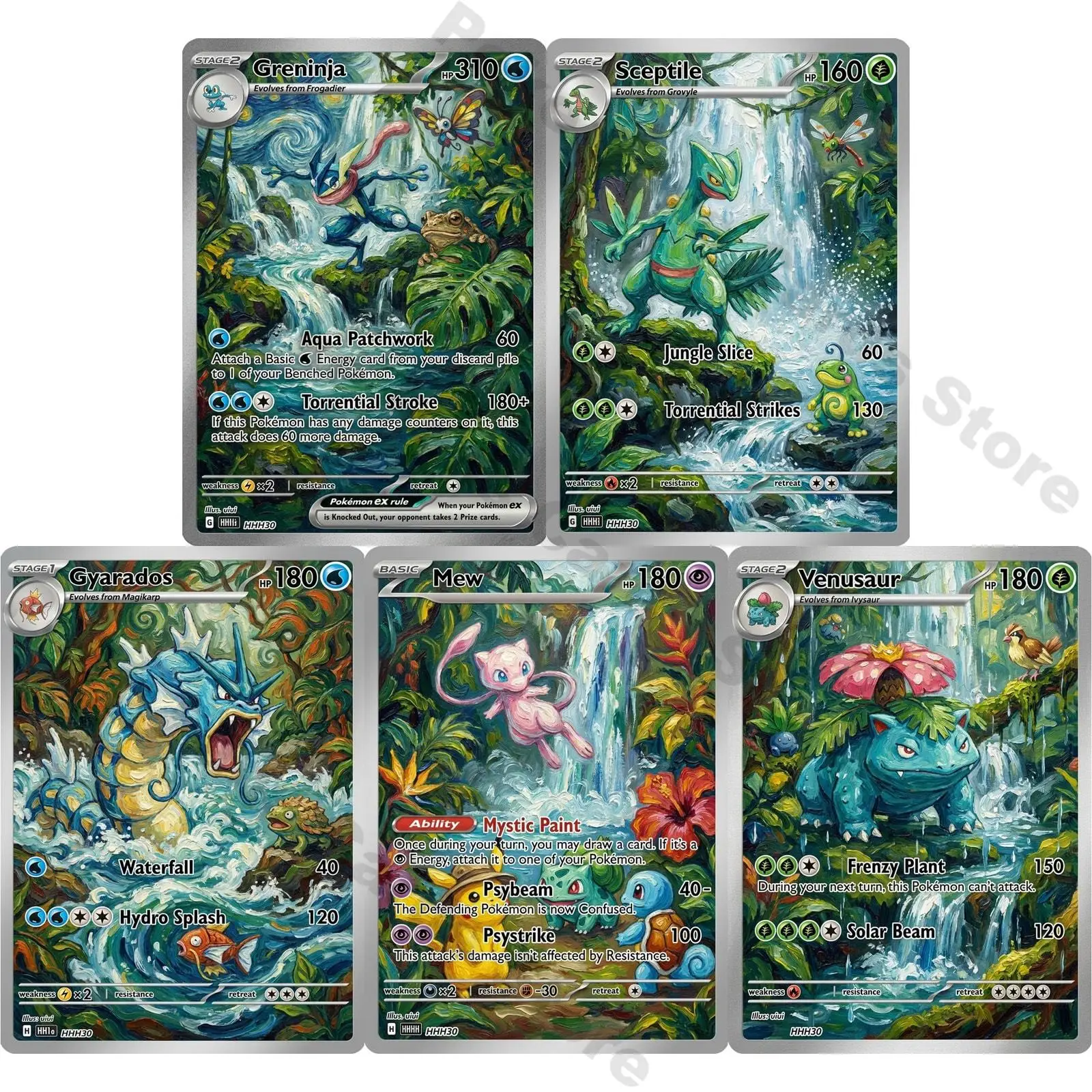 Pokemon Cards PTCG Impressionist Oil Painting Style Custom Gyarados Mew Venusaur Collection Cards Rare Cards Set Pokemon Gift