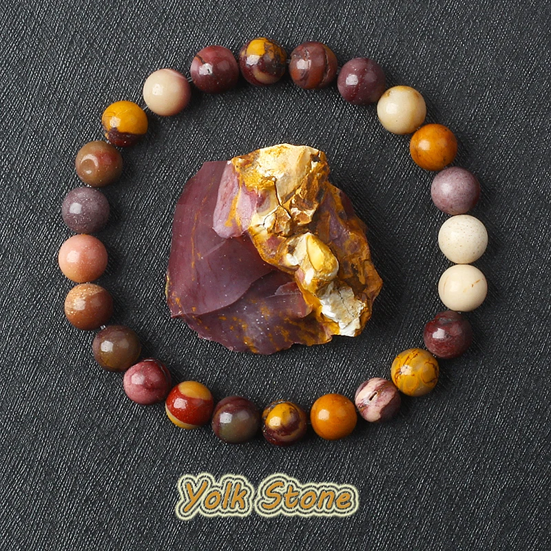 Reiki Mookaite Egg Stone Bracelets Men Natural Real Yolk Stone Round Beads Bracelet Women Couple Jewelry Gift Pulsera Wholesale