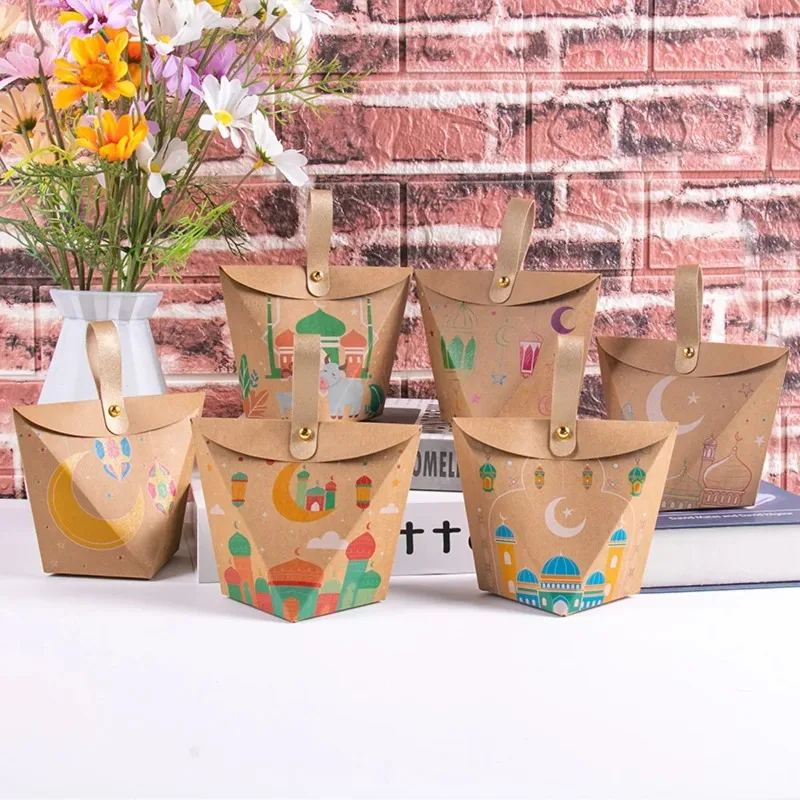 

Eid Mubarak Kraft Paper Gift Box Cookie Candy Packaging Box Islamic Muslim Eid Party Decor Ramadan Mubarak Kareem Supplies