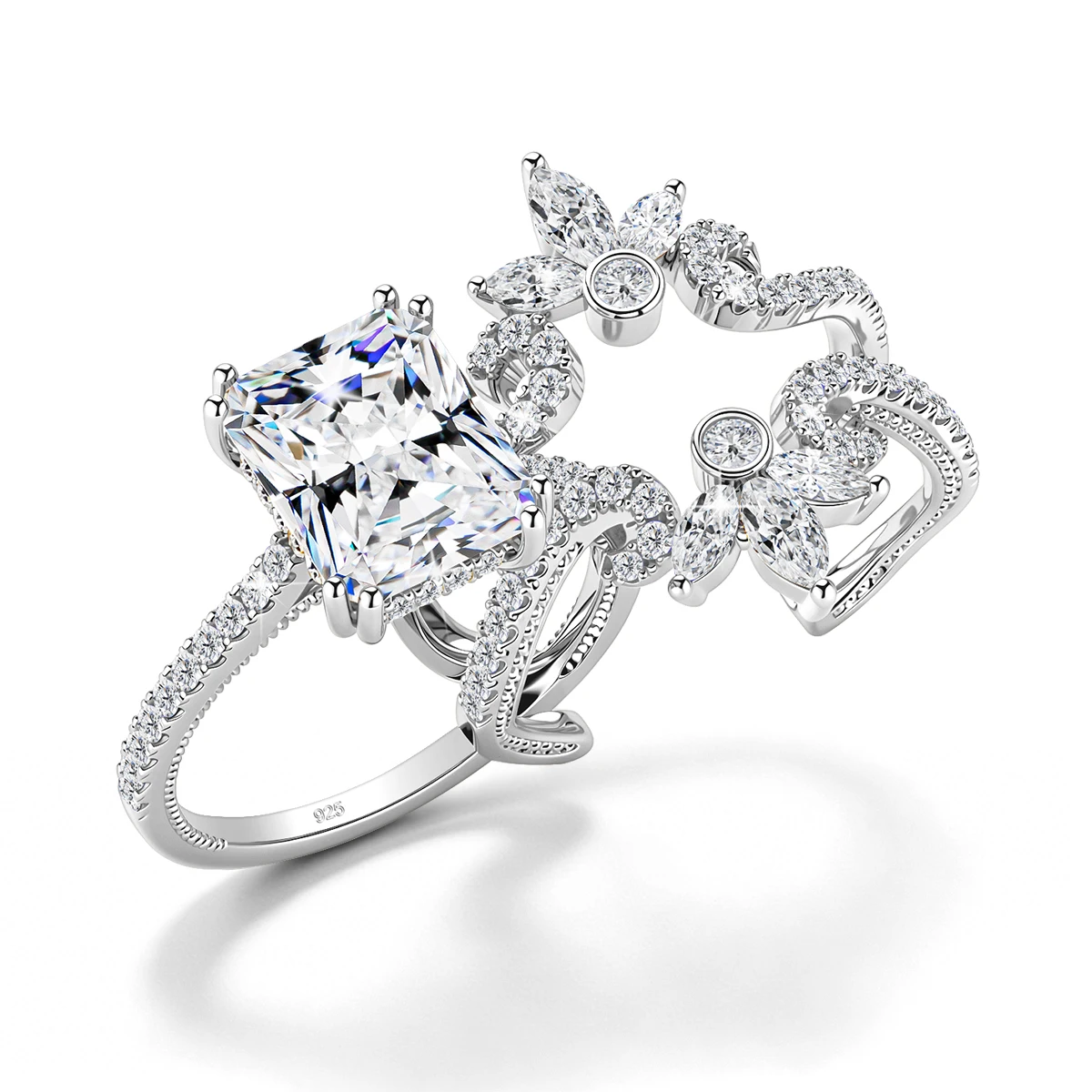 2-teiliger stapelbarer Moissanit-Ring, Redion-Schliff, 925 Sterling Silber, 18k vergoldet, Verlobungs- und Ehering für Brautschmuck – Detail 8