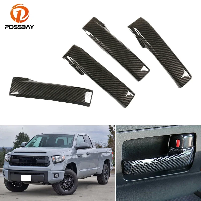 4Pcs For Toyota Tundra 2014-2021 Car Carbon Fiber Look Door Handle Cover Trim ABS Door-Pull Stickers Auto Interior Accessories