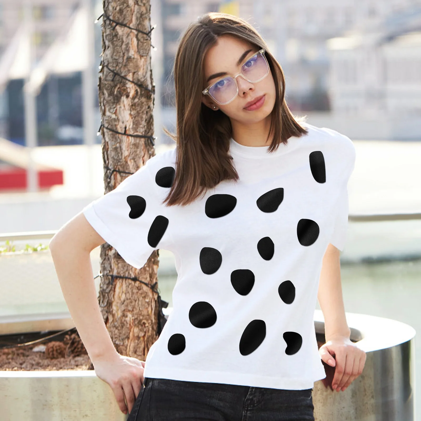 

6pcs 6 Sheets Adhesive Felt Pads Dalmatian Spots Self-Stick Felt Dots For Clothing Decor Diy Crafts Black Fabric Circle Decals