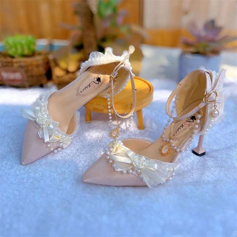 pink kitten heels Weddings bridal shoes heels woman luxury lolita heels for ladies y2k pearl heeled shoes women elegant