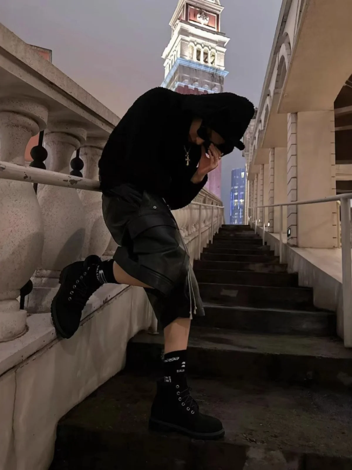 شارع العليا الظلام RO نمط الجلود واسعة الساق السراويل الرجال الظلام نمط عمال متعدد جيب دراجة نارية الصبي خمسة أرباع السراويل #6