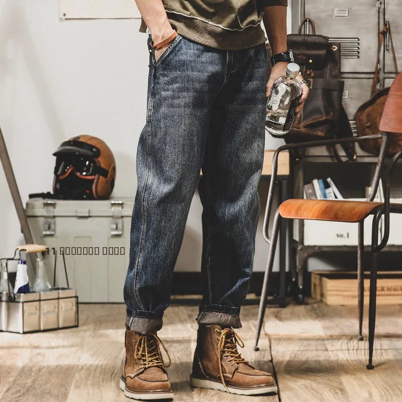 

Мужские джинсы в стиле ретро-хардкор, весна-осень, повседневные, прямые, свободного кроя, в стиле рабочей одежды, джинсовые брюки, уличный стиль