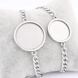 2pcs Stainless Steel 5mm Wide Chain Bracelet Base Blanks Fit 20mm 25mm Round Cabochon Bracelets Bezel Setting Trays Diy Findings