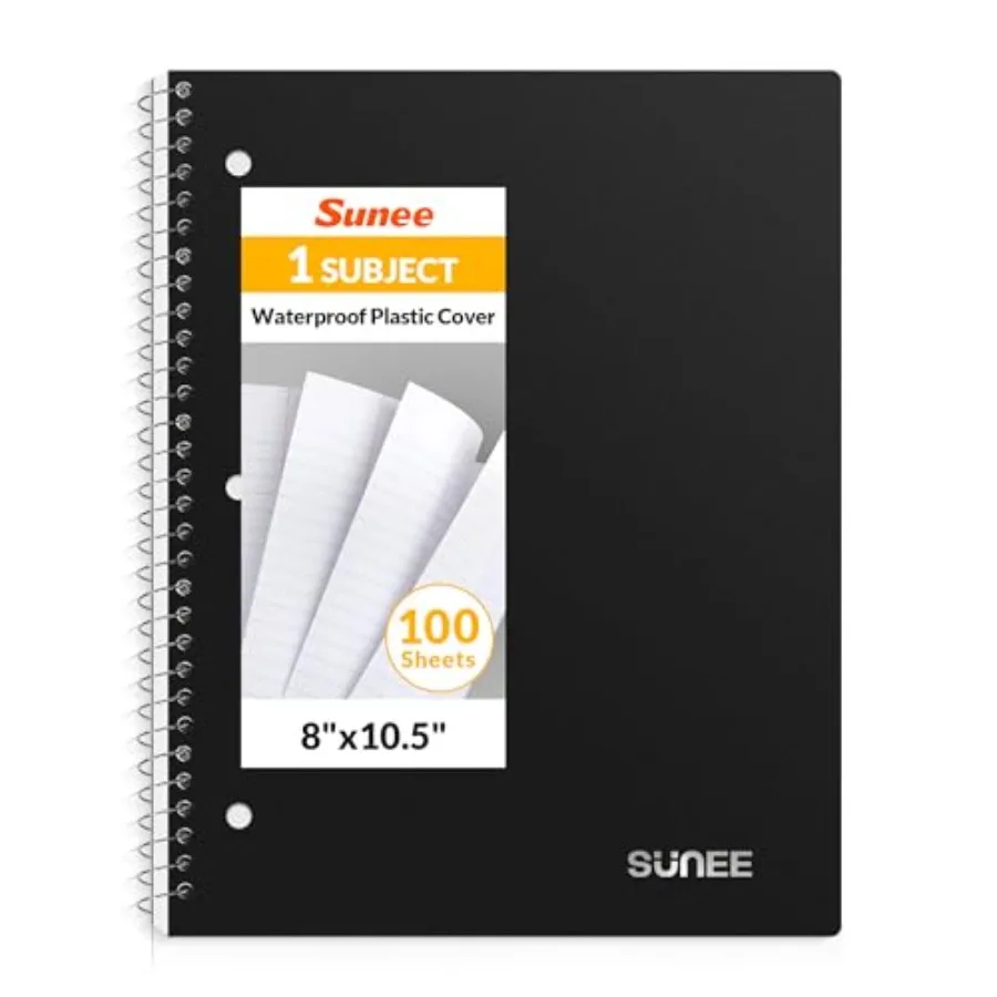 

Spiral Notebook, 1-Subject, College Ruled Paper, 8" x 10-1/2", 100 Sheets per Notebook, 3-Hole Punched Paper, Water Resistant C