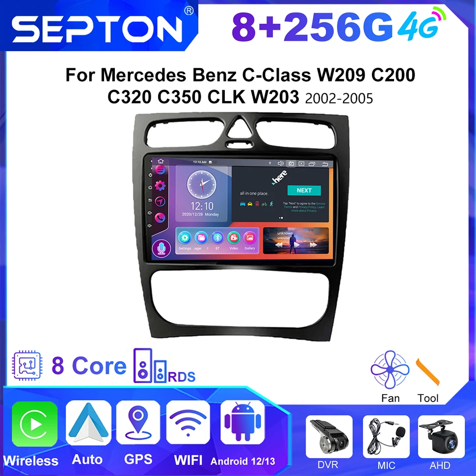 

Автомагнитола SEPTON, 2 Din, Android, для Mercedes Benz C-Class W209 C200 C320 C350 CLK W203 2002-2005, GPS, автомобильный плеер, Авторадио 4G