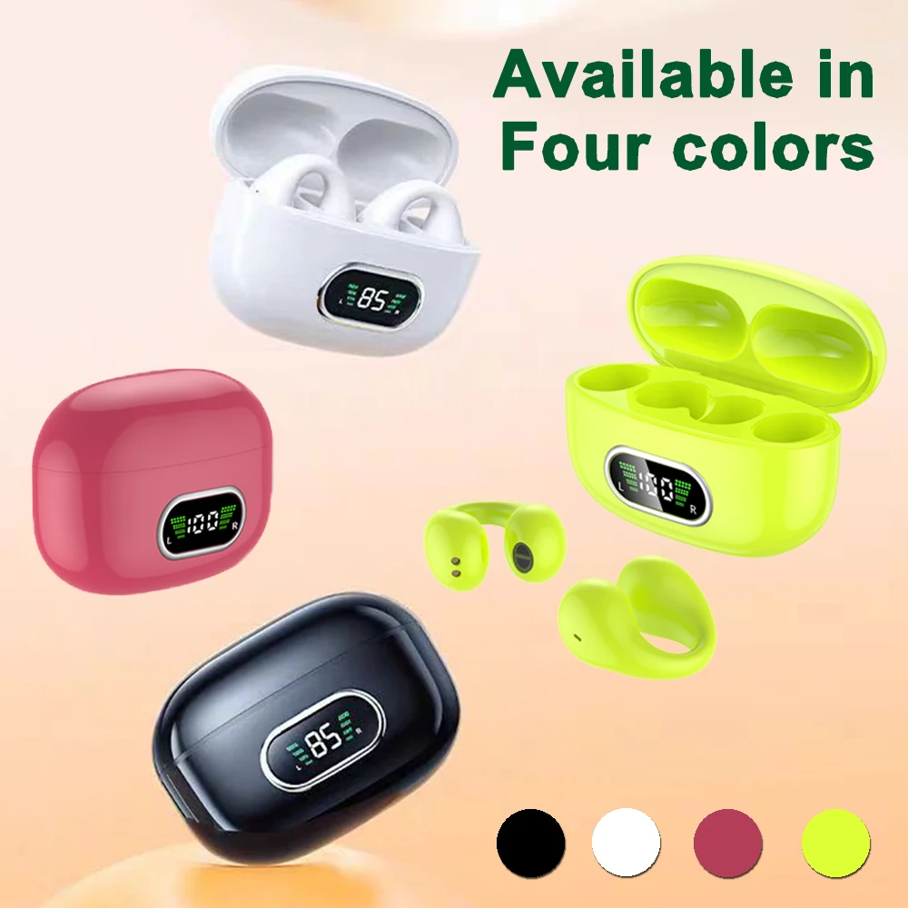 2025 new ear clip wireless earphones, available in multiple colors, with intelligent power display, large capacity lithium batte
