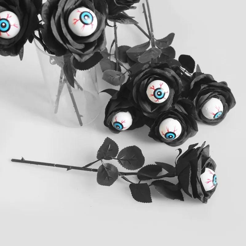 هالوين مقلة العين روز الأسود وهمية زهرة واحدة الجذعية مع مقل العيون شبح مهرجان مخيف ديكور حفلات دور اللعب كشك الصور الدعائم
